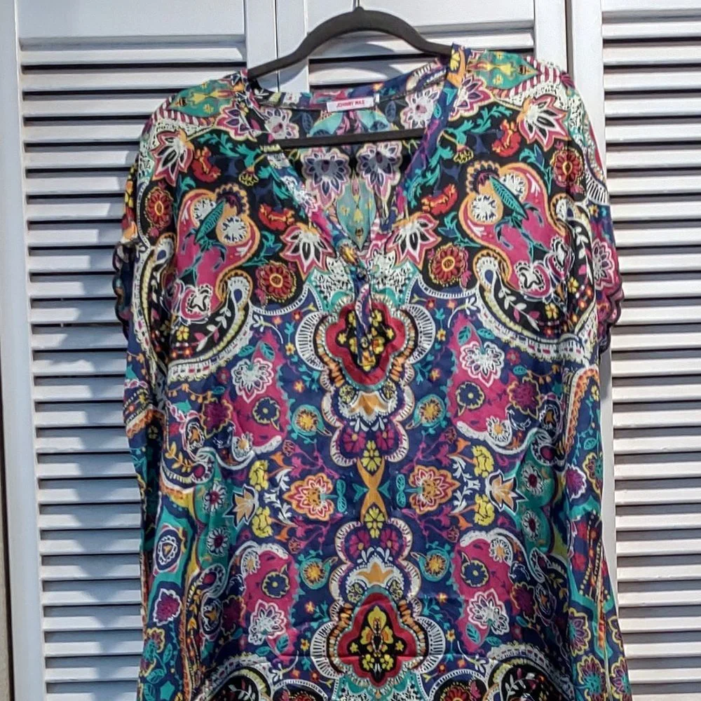 Johnny Was Multicolor Paisley Maxi Dress - Purple, Blue, Pink, Green - Picture 3 of 10